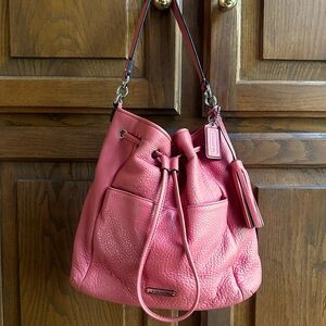 COACH Avery Handbag, Hobo and Crossbody, Pebbled Leather, Coral
